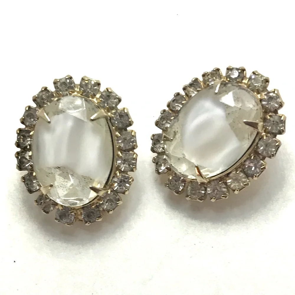 Vintage Rhinestone Earrings White Glass Stones